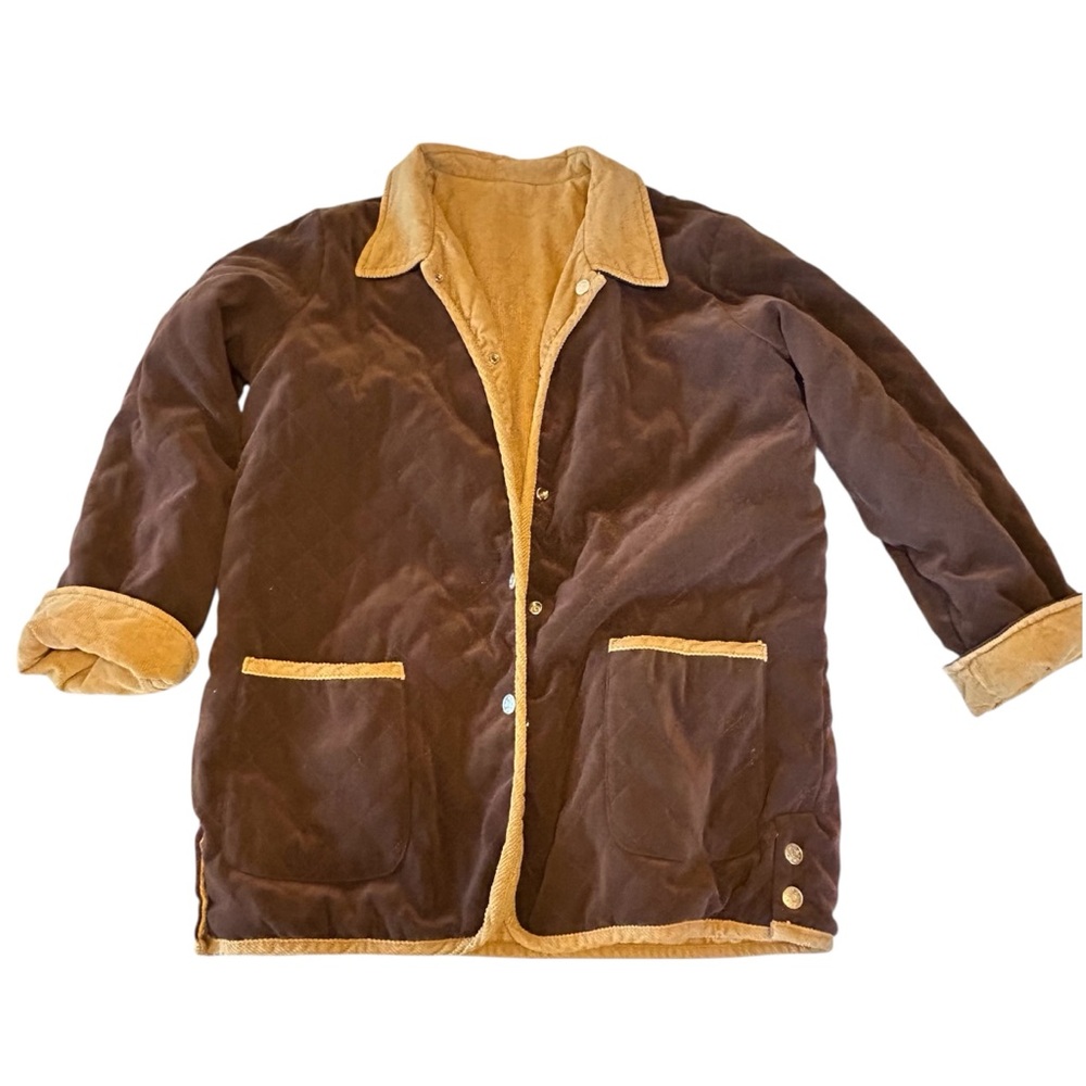 Denim&Co Vtg 90s Barn Jacket Reversible Brown Quilted and Tan Corduroy Size L - Picture 6 of 11